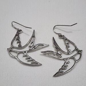 Doves Swallow Silhouette In Flight Open Work Cut Out Dangle French Hook Earrings